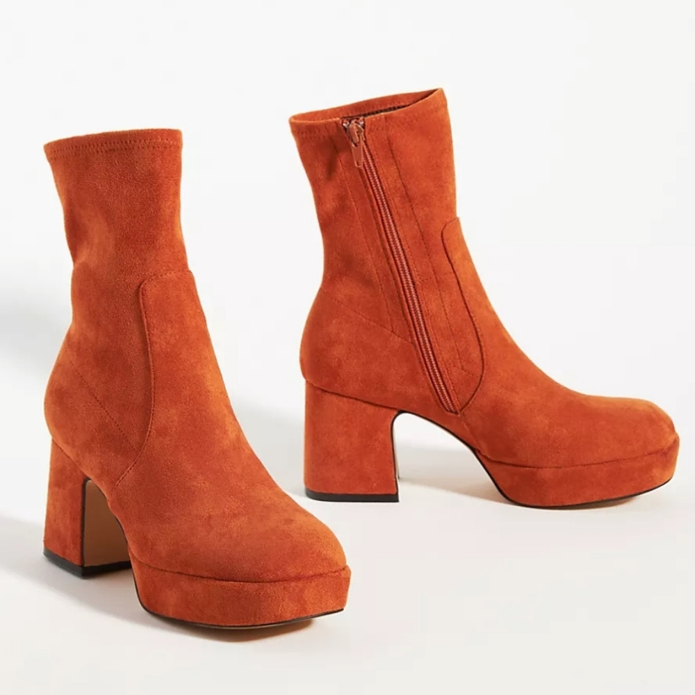 SOLD Anthro Silent D Otto Platform Boots in Rust / Orange - sz 8 EU 39